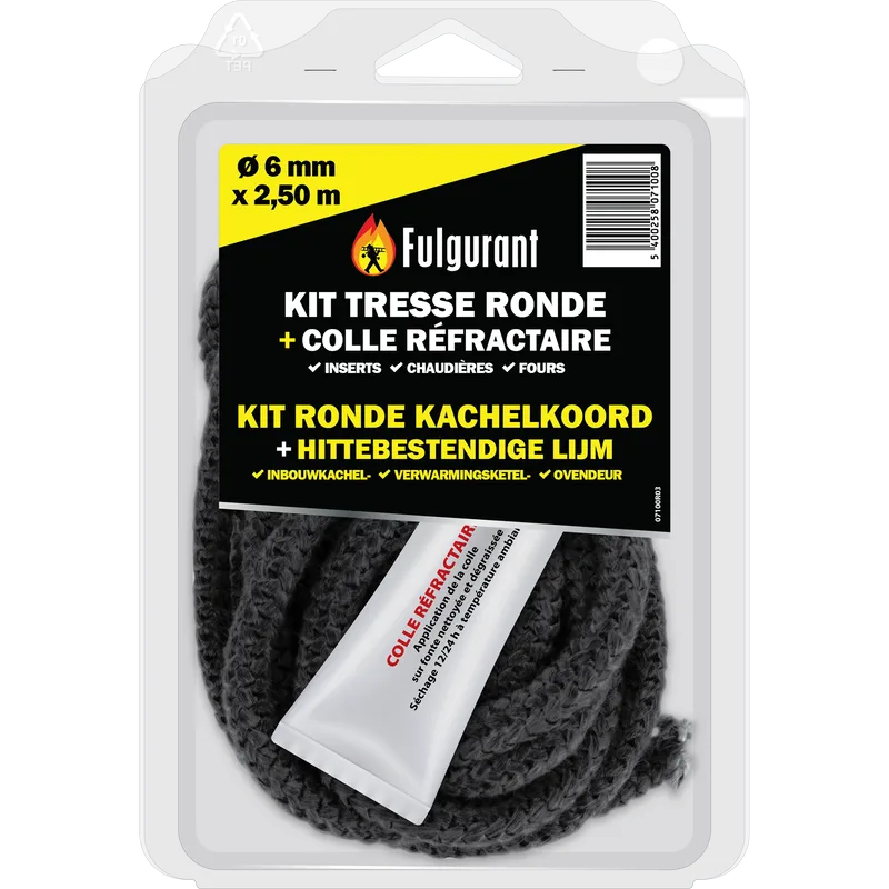 Round stove rope kit Ø 6 mm + refractory adhesive