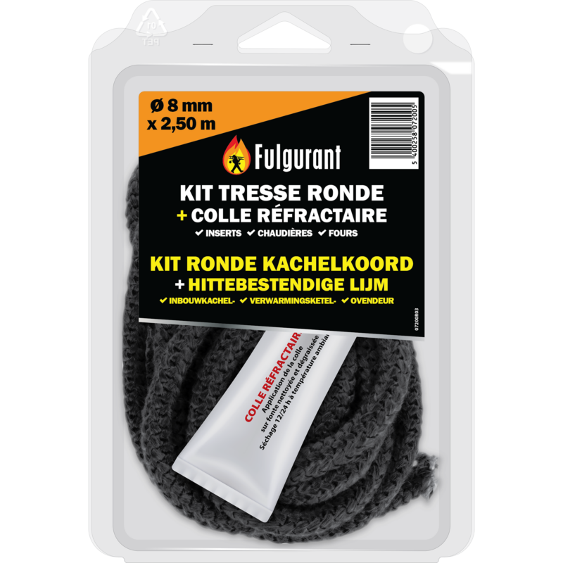 Round stove rope kit Ø 8 mm + refractory adhesive