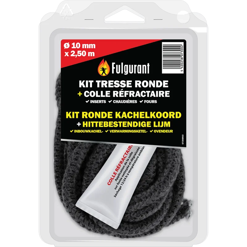 Kit tresse ronde Ø 10 mm + colle réfractaire